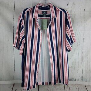 H&M Multicolor Striped Mens Buttn Front Viscose Relaxed Casual Dress Shirt S NWT